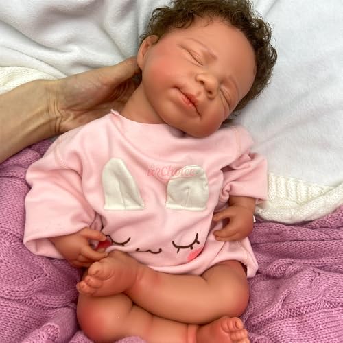 Muñeca bebé realista silicona 48 cm con cabello rizado miniatura 5