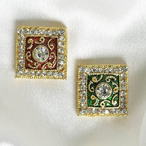 Image of Satra Tarders Meenakari Kundan Beads for DIY Jewellery Making Rakhi Making | Size : 19mm | Qty : 6pcs | Red