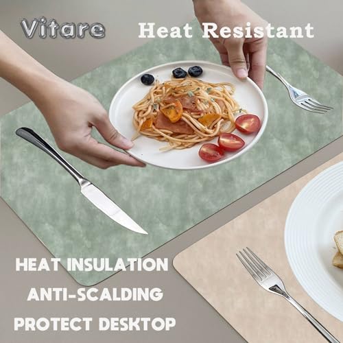 Vitare Tovagliette Americane Lavabili,Tovagliette Colazione Set di 6,Tovaglietta Resistente al Calore,Tovagliette Americane Impermeabili,Ecopelle Bicolore,45×30cm-Beige e Verde - immagine 5