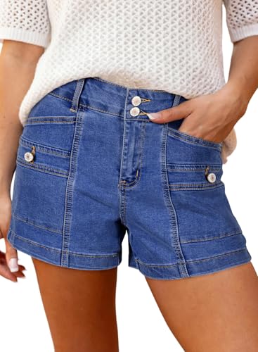 Image of Astylish Women's High Waisted Stretchy Jean Shorts Trendy Denim Shorts