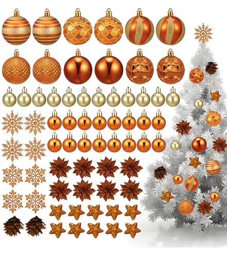 Sinmoe 70 Stück Christbaumschmuck Orange Gold 42 Weihnachtskugeln 10...