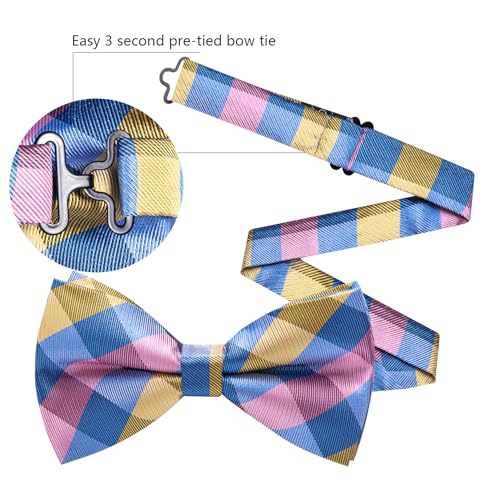 Image of Barry.Wang Paisley Striped Bow Tie for Men Silk Pre-Tied Bowtie Pocket Square Cufflinks Set Formal Wedding Party Prom
