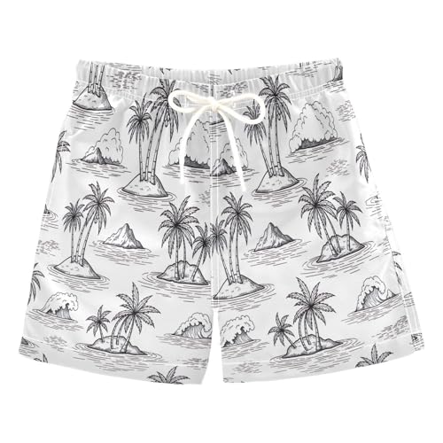 Boys Short Swim Trunks, Baby Swim Shorts 2t, Palm Trees White