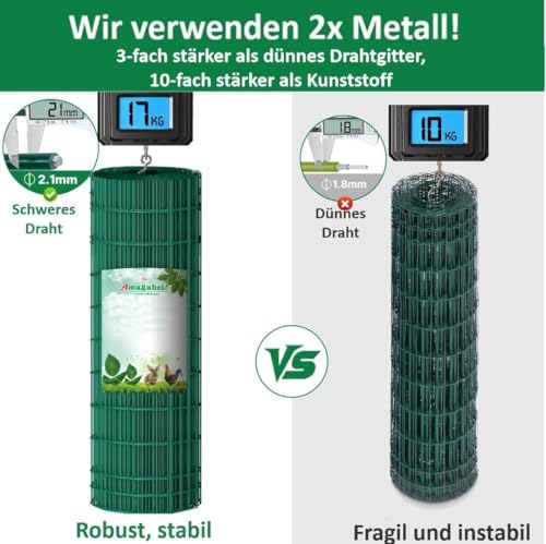 Amagabeli 1M X 25M drahtgitter Drahtzaun Gartenzaun Maschendraht Grünen Maschenweite 50 x 100mm Drahtgitter-Rolle Gartenzaun RAL6005 Kaninchendraht Metall Drahtg Forstzaun Gitterzaun Drahtzaun
