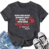 LBP Halloween Shirt for Women Murder Shows Blood Stains T-Shirt Halloween Party Night Tee Tops Grey