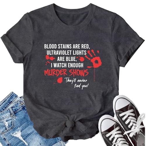 LBP Halloween Shirt for Women Murder Shows Blood Stains T-Shirt Halloween Party Night Tee Tops