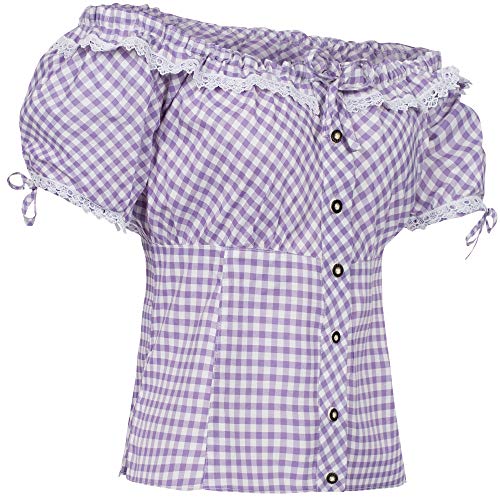 PAULGOS Trachtenbluse kariert in 7 Farben Gr. 34-50 Carmenbluse (38, Lila) Cover