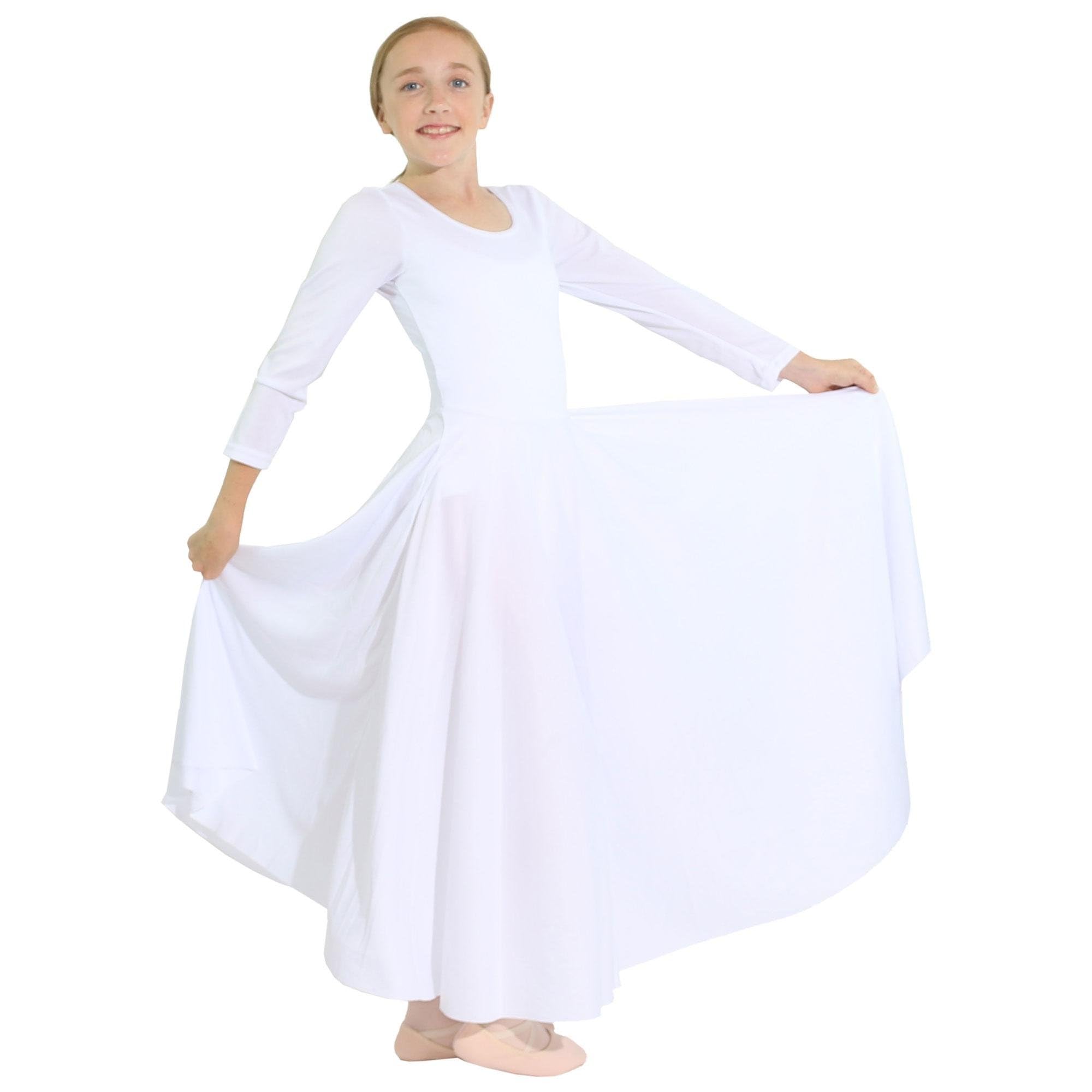 Danzcue Mädchen Lange Ärmel Passt Locker Lob Tanz Kleid, Weiß, 4-6