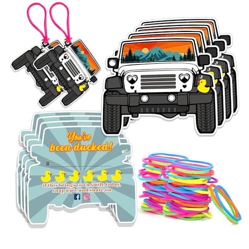 Youve Been Ducked Card Duck Tags Duck Ducking Game Card 50 Pack 3.5 x 2.5 inches Duck Tag with Hole and Rubber Bands SUV Car Design (White-7FDK1004)