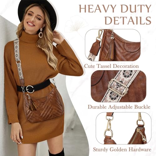 VASCHY Small Shoulder Bag Purse for Women, Vegan Leather Chevron Quilted Crescent Crossbody Hobo Bag Under the Arm Handbag3