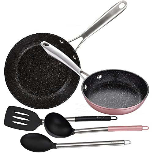 San Ignacio Set sartenes 16x4.0 y 20x5.0 cm aluminio forjado, aptas para inducción, con Juego 3 utensilios de cocina nylon VITA