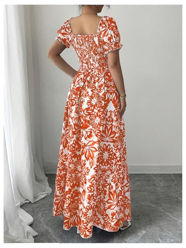 Image of Floerns Women's Floral Short Puff Sleeve Milkmaid Dress Boho A Line Long Dresses