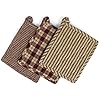 Rustic Covenant Woven Cotton Farmhouse Pot Holders, Set of 3, 7 inches x 8 inches, Burgundy Red/Natural Tan