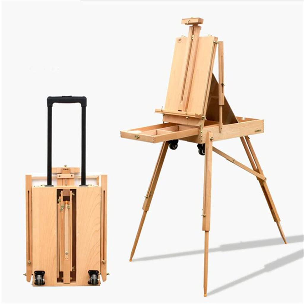 MYUYEE Portable Sketching Easel For Artists Paintingoil Painting Box Wooden Easel Go Out To Sketch With Pulley Pushable