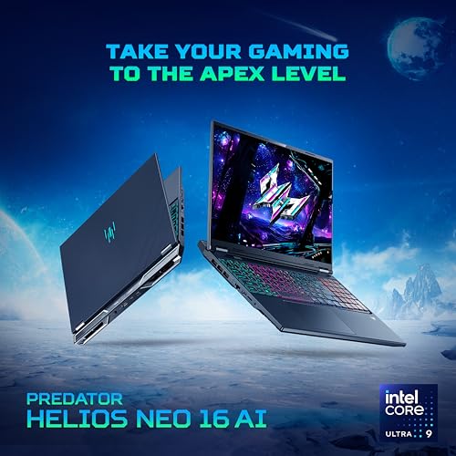 Image of acer Predator Helios Neo 16 AI, Intel Core Ultra 9 Processor,RTX 5070-8 GB GDDR7,32 GB /2 TB, WQXGA IPS, 16.0 inch /40.64 cm, 240Hz, Win 11 Home, Abyssal Black, 2.7 kg, PHN16-73,RGB KB, Gaming Laptop