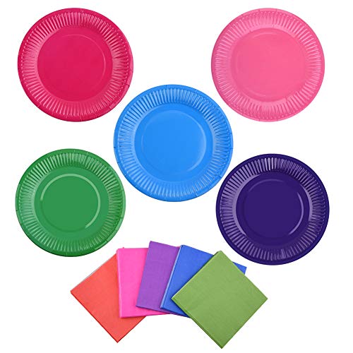 WXJ13 Lot de 25 assiettes jetables en papier de 17,8 cm avec 50 serviettes en papier pour fête d'anniversaire