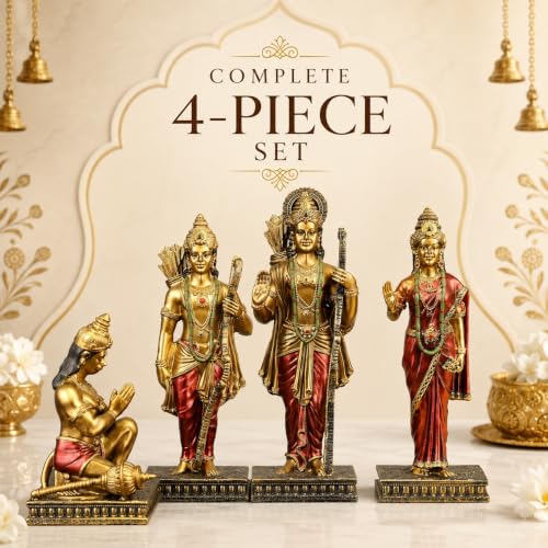 Image of ARMONIA Ram Darbar Idol with Ram Sita Laxman Hanuman Murti | Polystone God Idol Figurine for Home Pooja Room, Office & Gift | Study Table Decor God Statue for Mandir