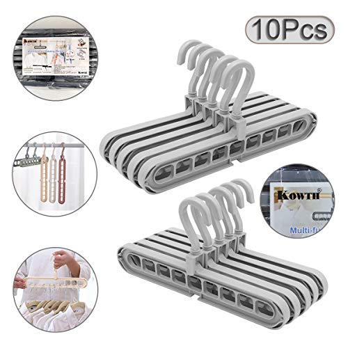 Kowth Organisateur de vêtements Magique, Cintre pivotant pivotant Anti-dérapant avec Fonctions Multifonctions permettant d'économiser de l'espace et en Cascade, 10 étriers Standard à 9 Trous (Gris)