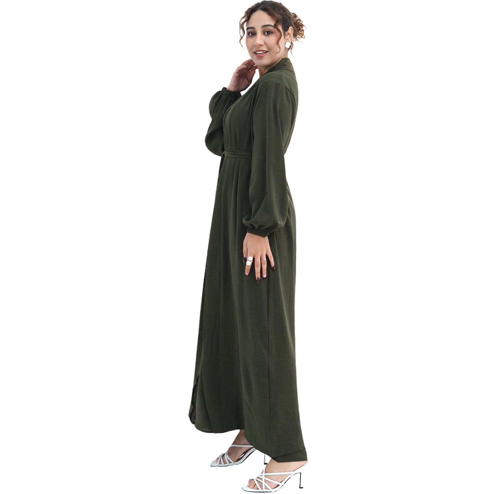 Elegant Muslim Two-Piece Long Abaya - Belted Design, Side Pockets, Islamic Prayer Dress, Women Eid Clothes