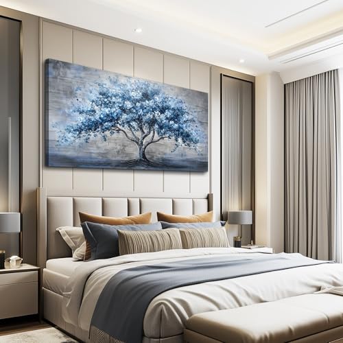 KELIYUAN Canvas Wall Art For Living Room Bedroom Wall Decor Office Dining room Abstract Art Blue Tree Painting Room Hallway Wall Home Decoration Prints Artwork Picture Ready To Hang 20x40 Inches