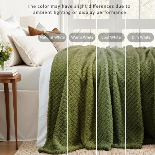 Exclusivo Mezcla Manta Throw Soft Fleece para Sofá, Verde Oliva miniatura 4
