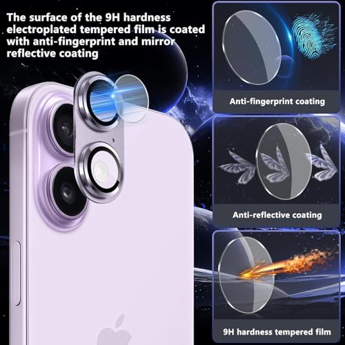 Image of Choiche Camera Lens Protector for iPhone 17 6.3-Inch, Full Coverage 9H Tempered Glass Ring Cover, Matte Metal Plate, Case Friendly, 1-Pack (Purple)