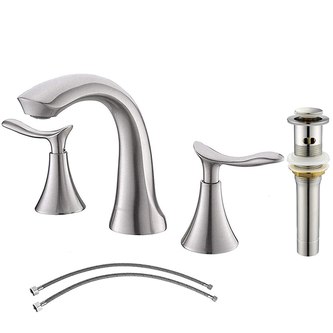 Comllen 2 Handle 3 Hole Brushed Nickel 8 Inch Lavatory Widespread Bathroom Faucet, Best Commercial Bathroom Sink Faucet With Pop Up Drain