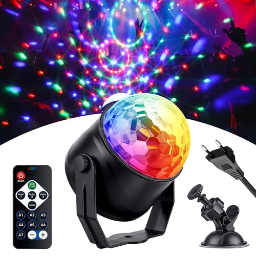 Bola de Discoteca, Fiesta LED Controlada por Música, Tira de luz Esférica Giratoria de 360° con Control Remoto, 3Modos, DJ RGB de 3W, Adecuada para Reunión, Decoración de Cumpleaños, Navidad, Bar