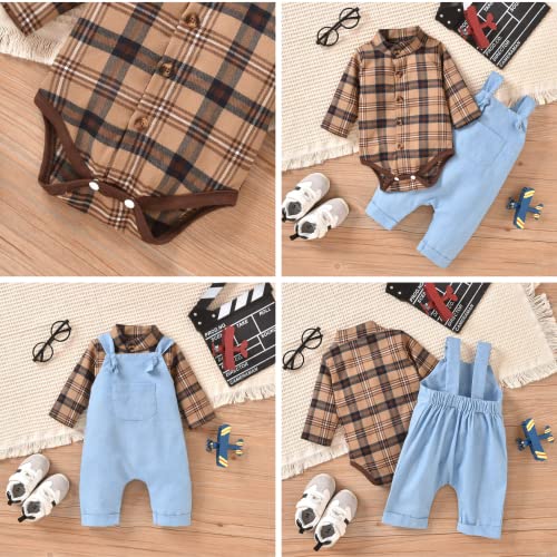 Image of Unutiylo Baby Boys Clothes for Gentleman Outfits,Toddler Overalls Baby Suspender Pants and Bodysuit Romper