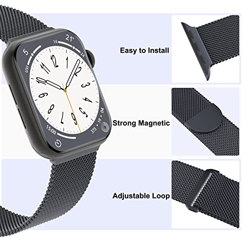 Image of 3 Pack Mesh Metal Magnetic Compatible with Apple Watch Bands Women Men | Stainless Steel Loop Strap for iWatch Band 38mm 40mm 41mm 42mm 44mm 45mm 46mm 49mm Series 11 /10 /9 /8 /SE /7 /6 /5 /4 /Ultra 3 2 1