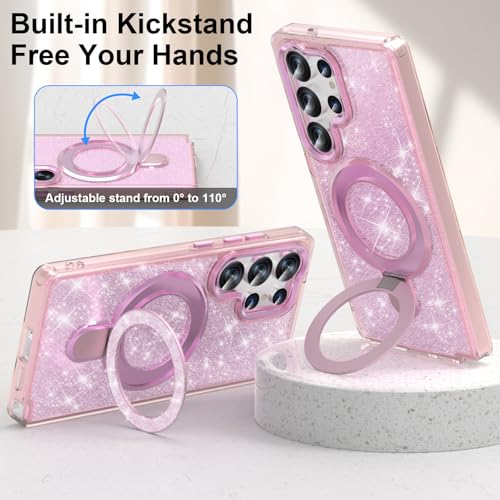 WATACHE for Samsung Galaxy S25 Ultra Case, Glitter Sparkle Bling Heavy Duty Shockproof Protective with Kickstand, Anti-Scratch Cover Case for Samsung Galaxy S25 Ultra(Pink) - image 5