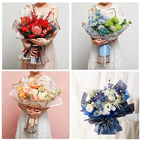 100 Sheets Flower Wrapping Paper Pure Color Flower Bouquet Wrapping Paper Waterproof Florist Bouquet With 3 Ribbons For Bouquets Diy Crafts Packaging Bouquet, 22.8X22.8 Inch (10 Colors) #TOP5