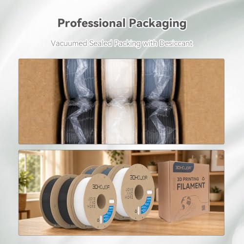 Image of 3DHoJor Basic PLA Filament 6KG Bundle 1.75mm PLA 3D Printer Filament, 6 Pack 1kg(2.2lbs) Cardboard Spool, Dimensional Accuracy + /- 0.03mm, Fit Most FDM Printer (Black*2+White*2+Grey*2)