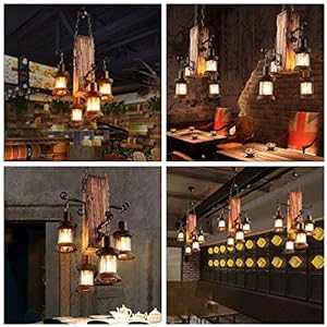 Wood retro pendant lighting industrial vintage chandelier black metal bedroom restaurant suspension lamp cage frame with glass shade house loft bar coffee decoration ceiling lights fitting e27  urban country home decor