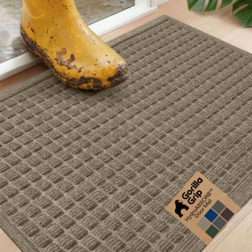 Image of GORILLA GRIP Ultra Absorbent Front Door Mat Outside Entrance, Traps Dirt and Moisture, HydroABSORB Indoor Outdoor Doormat Holds Up to 1.7 Cups Water, Stain and Fade Resistant Welcome Mat, 29x17 Beige