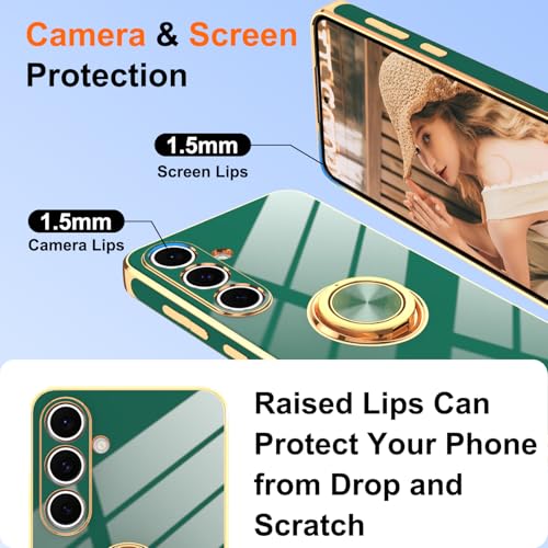 Gritup for Galaxy S24 FE Phone Case | 2Pcs Screen Protector | 360° Rotation Ring Holder Magnetic Kickstand, Plating Gold Edge Soft TPU Shockproof Protective Cover for Samsung S24 FE, Green - image 4
