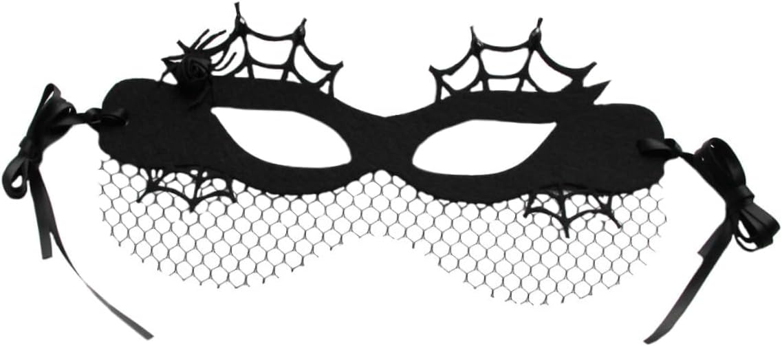 COLLBATH Halloween Party Half Face Mask for Women Adjustable Ribbon Masquerade Spider Design Festival Prop for Cosplay Balls and Costume Parties