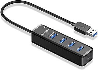 SmartQ H302 4-port USB 3.0 Hub with 1ft Long Cable, Multi USB Port Expander with Micro-B Charging Port, Fast Data Transfer USB Splitter For laptop, Compatible with Windows PC, Mac, Printer, Mobile HDD