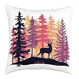 feelingyou Housse de coussin en forme d'arbre à l'aquarelle - Motif renne et cerf - Pour chaise d'extérieur, bureau, chambre à coucher, voiture, fête, canapé, 55,9 x 55,9 cm