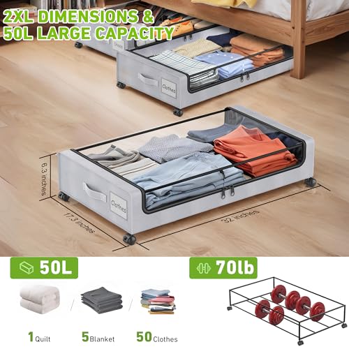 Yaasheen Under Bed Storage With Wheels, 2Pack Under Bed Storage Containers,Under Bed Shoe Storage Organizer With Clear Window&Label,Rolling Under Bed Storage Metal Drawer For Clothes,Shoes,Toys thumb #3