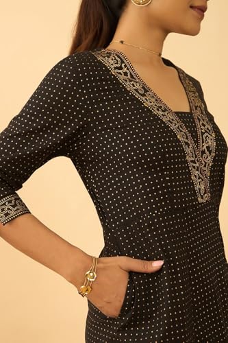 Image of Taneira Women Cotton Printed Black Kurta for Women (KUAI81BKL-Black-L)