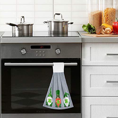 Green Lucky Gnomes Kitchen Hand Towels St. Patrick's Shamrocks Hanging Towel Dishcloths With Loop 2Pcs, Soft Super Absorbent Fingertip Towel For Bathroom Washroom Guestroom Hotel 12X17 In #TOP4