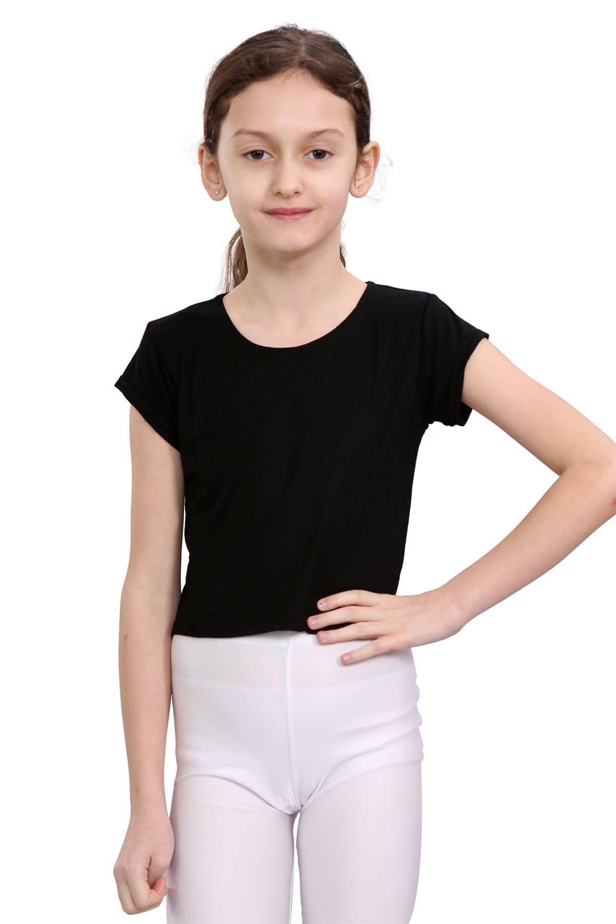 HamishkaneShort Sleeve Plain Summer Tee Shirts for Kids, Casual Running Playing Yoga Sports Active Wear Girls Tee T-Shirt, Round Neck Basic Crop Top 3-13 Years Children