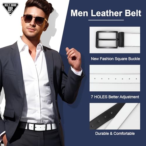 Mens Reversible Leather Belts, Casual Golf Dress Belt for Men Pants, 2 Sides Wear Belt3