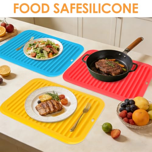 Image of 5 Pack Silicone Trivets for Hot Pots and Pans, 9 * 12Inch SiliconeTrivet for HotDishes, Colorful Heat Resistant Silicone Mat, Non-Slip Hot Pads Pot Holders for Kitchen Counter Hot Plate Mat