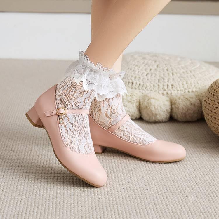 Women Mary Jane Pumps Round Toe Low Block Heels Heels with Belt Buckle4