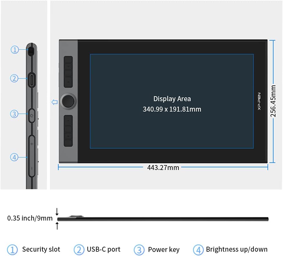 XP-PEN Drawing Tablet with Screen Artist Pro 16 Drawing Display Full Laminated Graphics Pen Display with Battery-Free Digital Eraser X3 Stylus and 8 Shortcut Keys&2 Dials(133% sRGB,15.4 Inch)