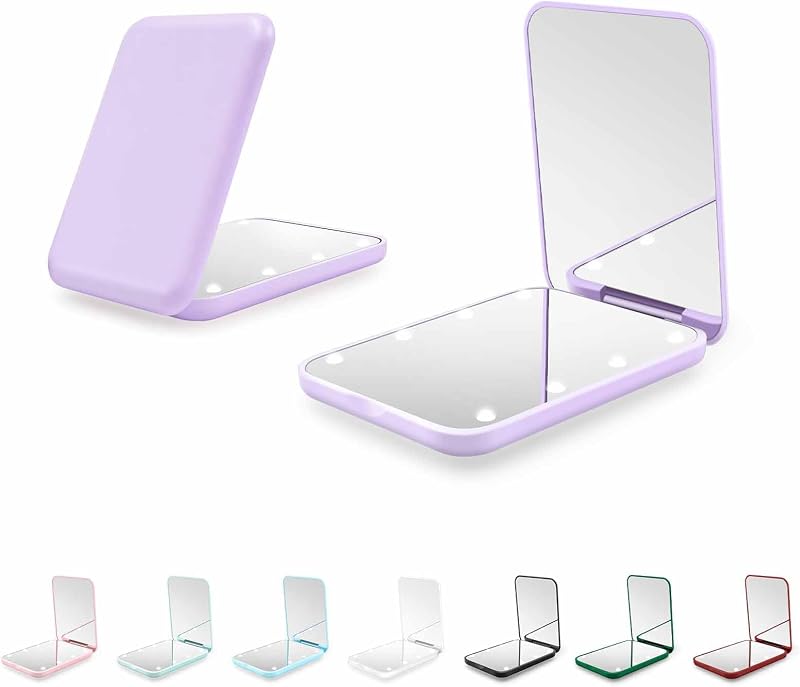 Espelho compacto Kakuje com luz LED, ampliação 1x/3x, roxo