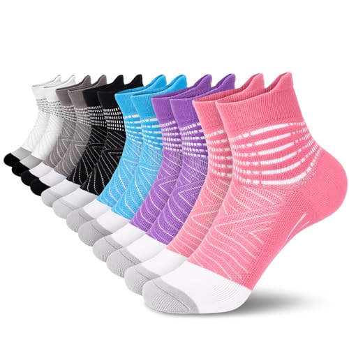 IRAMY Bas de Contention Femme Chaussettes de Contention Running Support de Cheville Chaussettes Basses de Compression de Course pour Fasciite Plantaire 6 Paires Évacuation de l'humidité