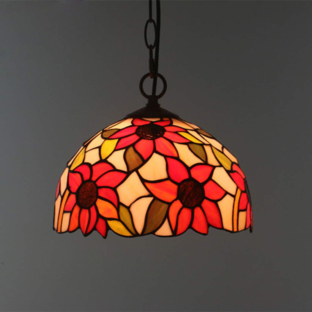 HPTHLY Tiffany Pendant Light Idyllic Sunflower Stained Glass Vintage Hanging Lamp Chandelier For Dining Room Bedroom Living Room Corridor Aisle Ceiling Fixture,40Cm Co(25Cm-A)
